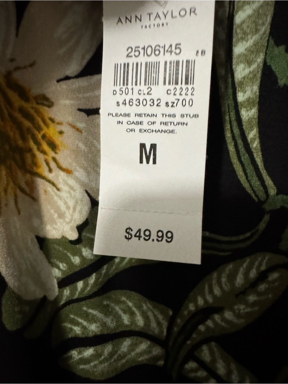 NWT Ann Taylor Factory Floral Sleeveless Tank Top - Black/Green Size M - Picture 4 of 4